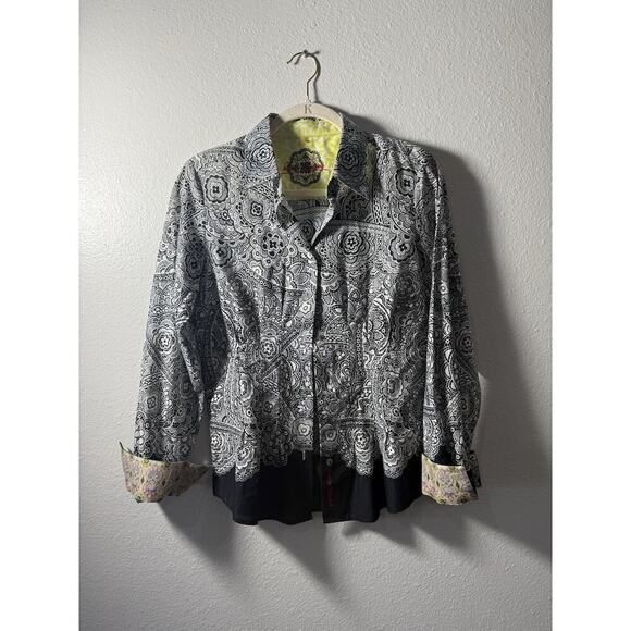 Robert Graham Women’s Shirt Long Sleeve Small Paisley Colorful Black White - Picture 1 of 8